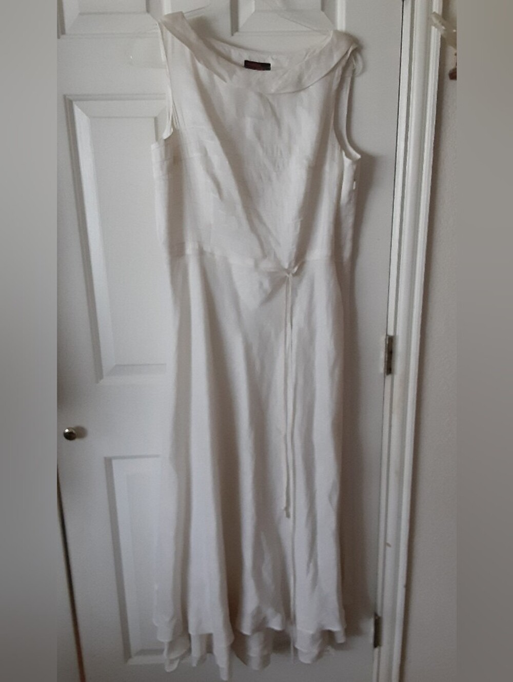 Cynthia Howie Linen Silk Blend Maxi Dress White Size 12 Elegant Layered Hemline